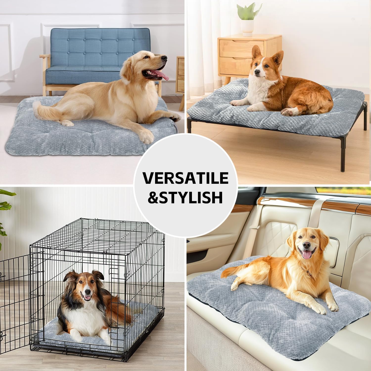 CLKHOWL Washable Dog Bed Plush Dog Crate Beds for Large, Medium, Small Size Dogs, Anti-Slip Soft Comfy Pet Kennel Pad, Fits Crate Mat and Cat Bed Mat (Grey, 25.59x19.68 inch)