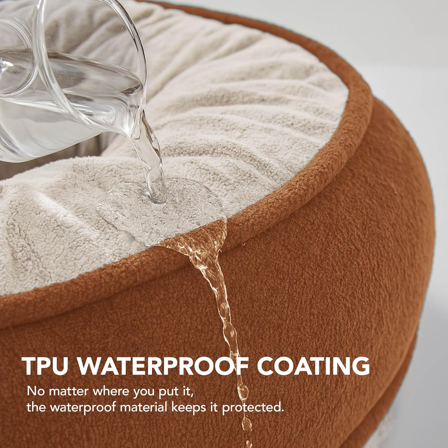 Deconovo Calming Dog Bed for Small Dogs - Waterproof Round Donut Pet Bed with Washable Cover, 26D Egg Crate Foam, Non-Slip Bottom, Anti-Tear Zipper for Indoor Use Brown 20x20x6 Inch