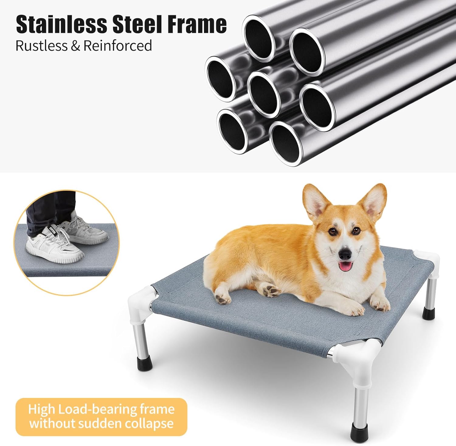 Elevated Dog Bed for Small Dogs, Outdoor Cooling Dog Bed Cot for Small Pets, Indoor Detachable Raised Dog Bed with Non-Slip Feet, Double Layer Polyester Cotton (20 L x 20 W x 6.5 Th)