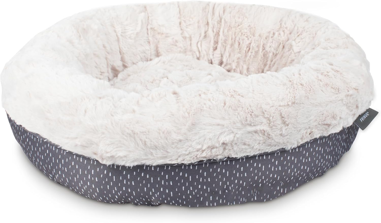 Fringe Studio Mudcloth Dabs Charcoal Small Circle Pet Bed 18- Poly Filled with Faux Fur Interior - Machine Washable