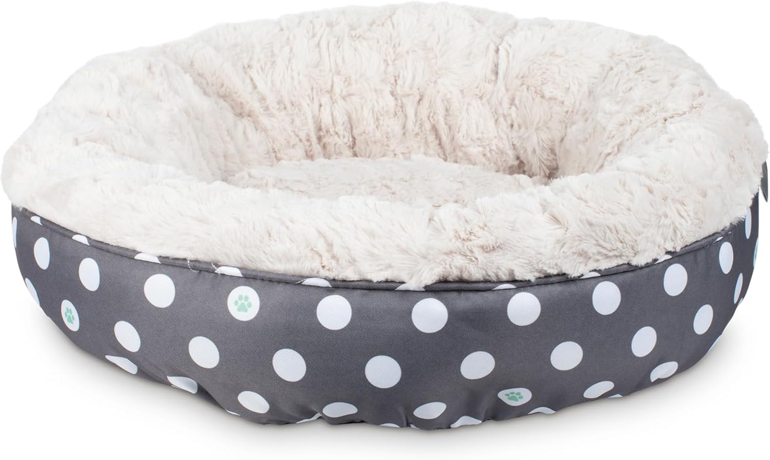 Fringe Studio Mudcloth Dabs Charcoal Small Circle Pet Bed 18- Poly Filled with Faux Fur Interior - Machine Washable