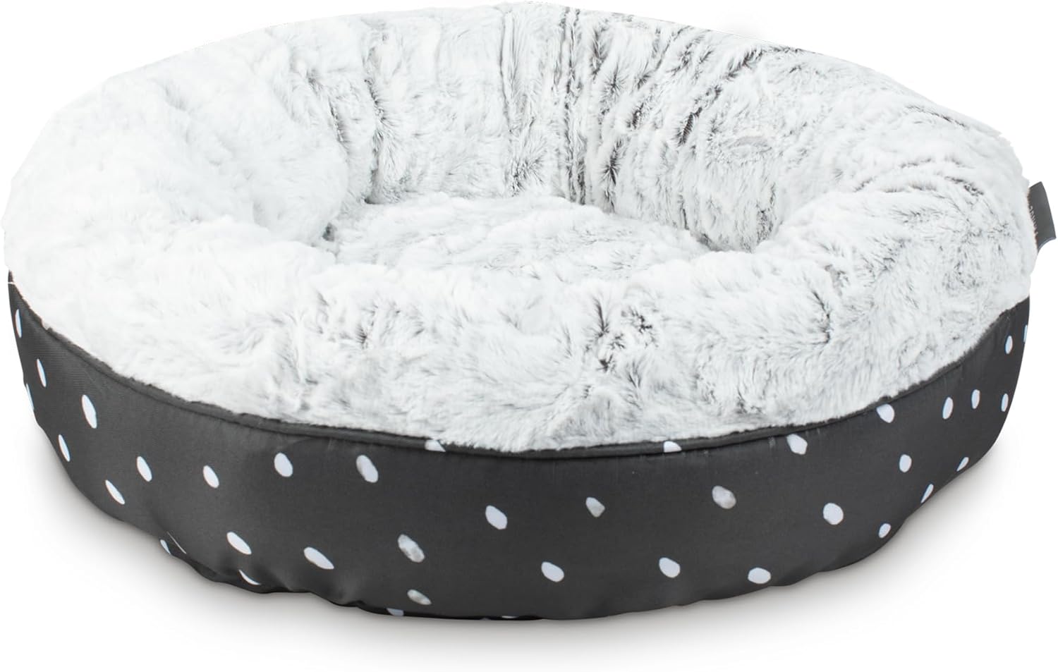 Fringe Studio Mudcloth Dabs Charcoal Small Circle Pet Bed 18- Poly Filled with Faux Fur Interior - Machine Washable