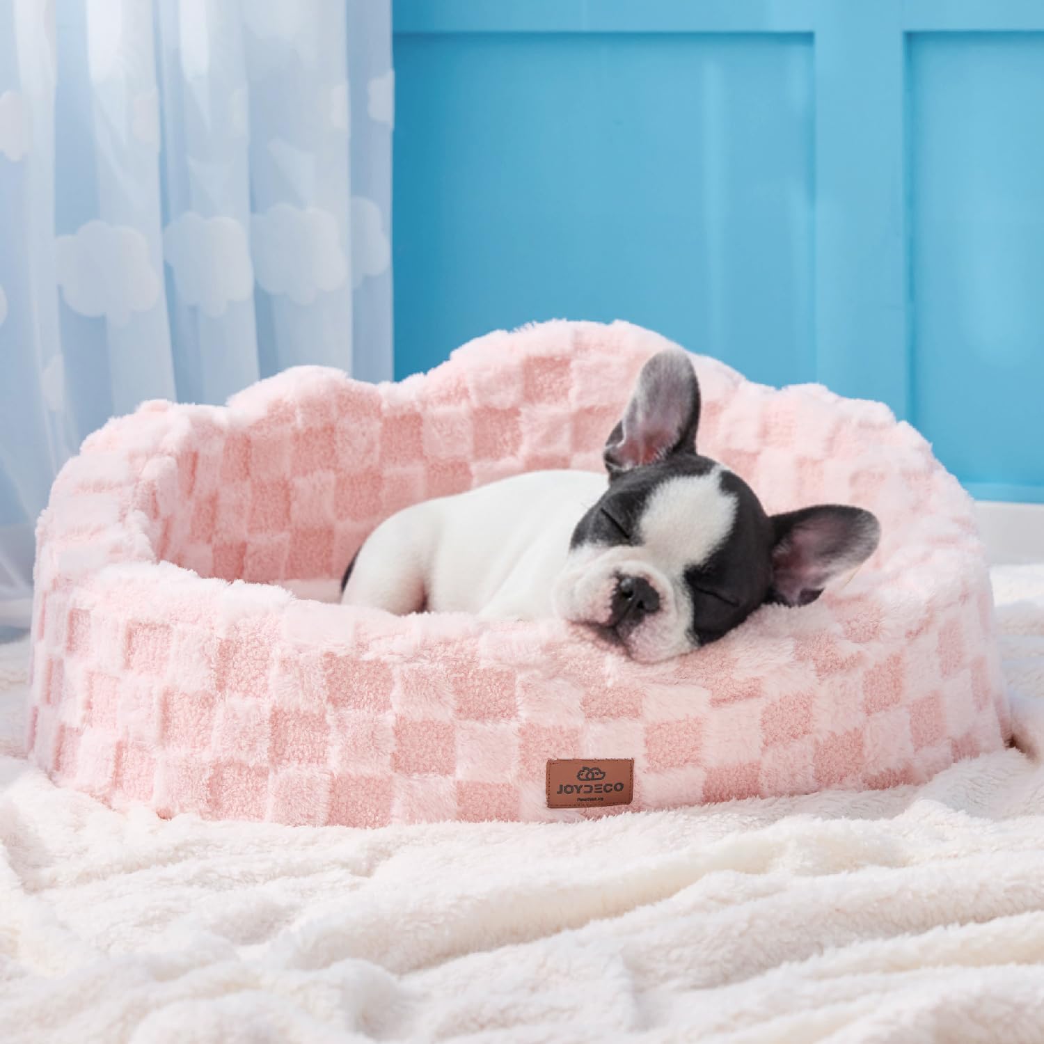 Joydeco Cloud Dog Bed for Small Dogs Cats, Washable Pet Bed with Orthopedic Foam and Removable Checkered Plush Pad, Non-Slip Bottom for Indoor Puppies and Kittens, 22x20 Inch, Pink Joydeco Cloud Dog Bed for Small Dogs Cats, Washable Pet Bed with Orthopedic Foam and Removable Checkered Plush Pad, Non-Slip Bottom for Indoor Puppies and Kittens, 22x20 Inch, Pink