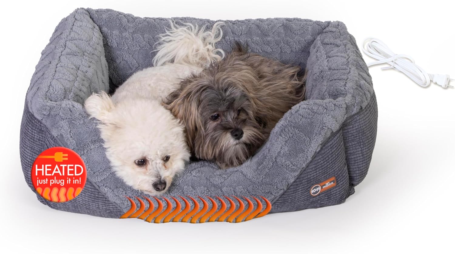 KH Pet Products Thermo-Pet Lounge Sleeper Indoor Heated Pet Bed for Cats  Dogs, Bolstered Warm Calming Pillow Bed, Waterproof Heated Pad, Machine Washable, Safety Listed - Small 20.5 X 19.5in