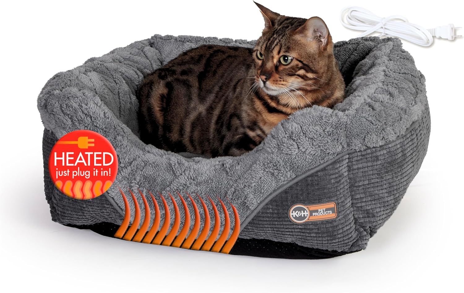 KH Pet Products Thermo-Pet Lounge Sleeper Indoor Heated Pet Bed for Cats  Dogs, Bolstered Warm Calming Pillow Bed, Waterproof Heated Pad, Machine Washable, Safety Listed - Small 20.5 X 19.5in
