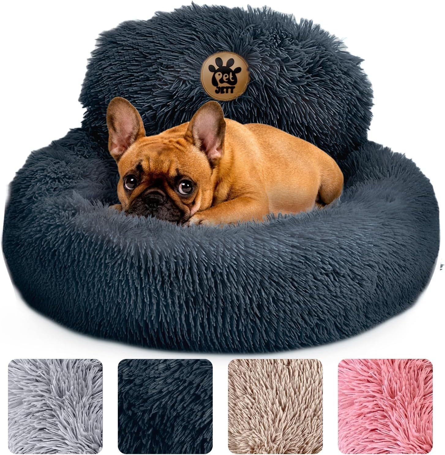 PetJett Calming Small Dog Bed - 23 Round Dog Beds, Anti-Slip Washable Puppy Bed - Super Soft Fluffy Plush Faux Fur Pet Bed, Anti-Anxiety Premium Comfort Donut Bed, Fits Dogs upto 25 lbs, Dark Gray PetJett Calming Small Dog Bed - 23 Round Dog Beds, Anti-Slip Washable Puppy Bed - Super Soft Fluffy Plush Faux Fur Pet Bed, Anti-Anxiety Premium Comfort Donut Bed, Fits Dogs upto 25 lbs, Dark Gray