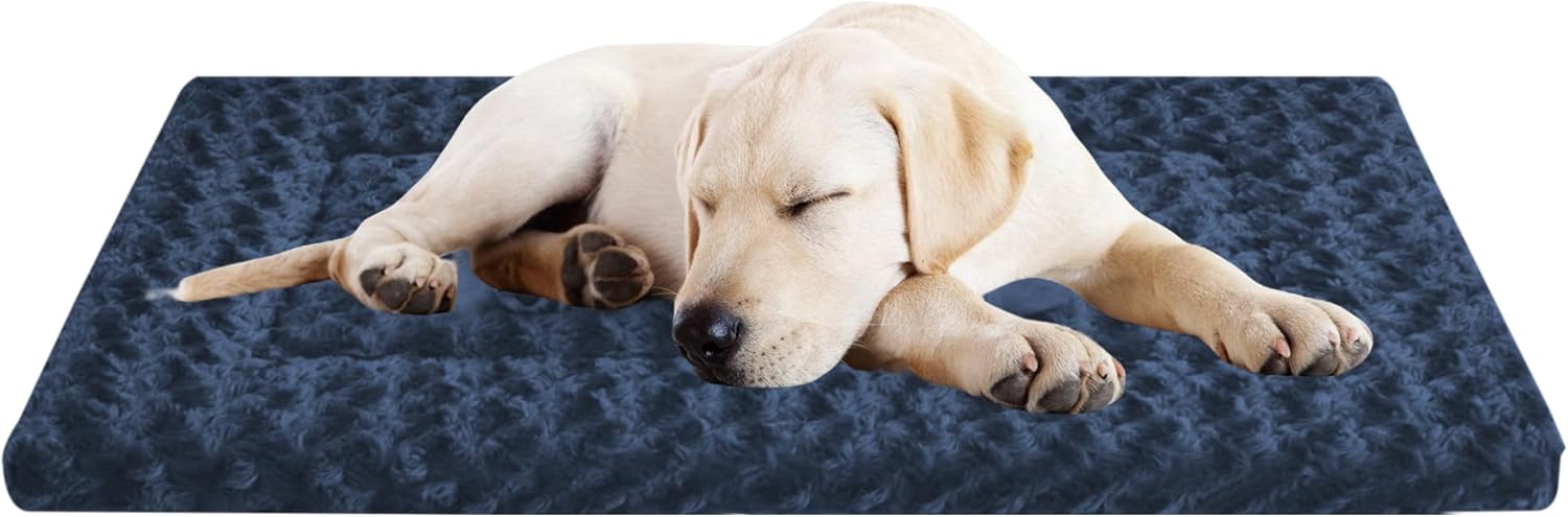 Washable Dog Bed Plush Orthopedic Outdoor Crate Mat with Non-Slip Bottom,Luxe Soft Kennel Pad for Pets, Cozy Cage Cushion  Pet Sleeping Mattress Large Sized,Medium,Small Dogs,24 x 18 inch,Gray