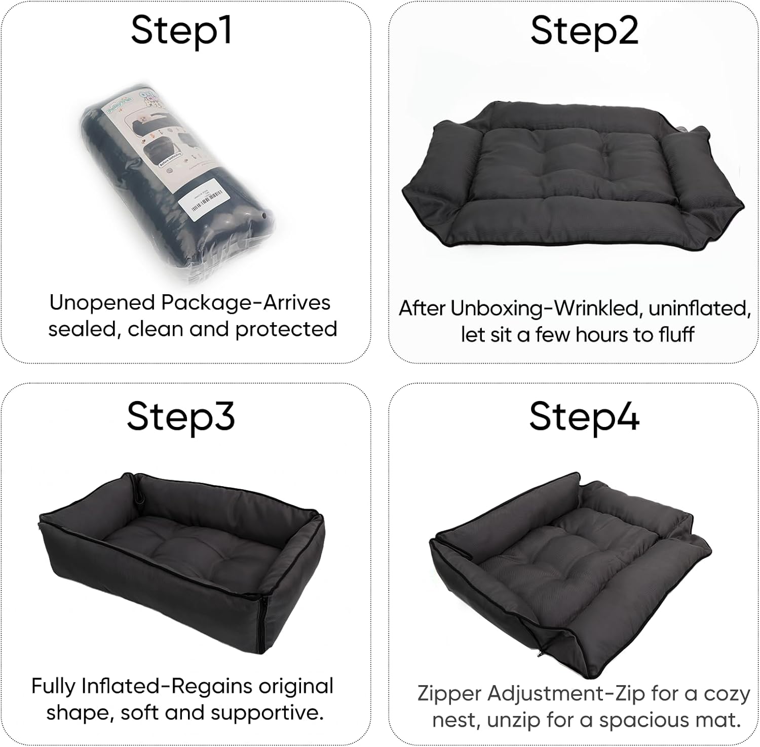 Waterproof Oxford Dog Bed, Foldable Crate Mat for Small Medium Dogs, Orthopedic Pet Cushion with PP Cotton, Chew Resistant, Anti-Slip Base, Indoor Outdoor Washable Portable Bed, Black