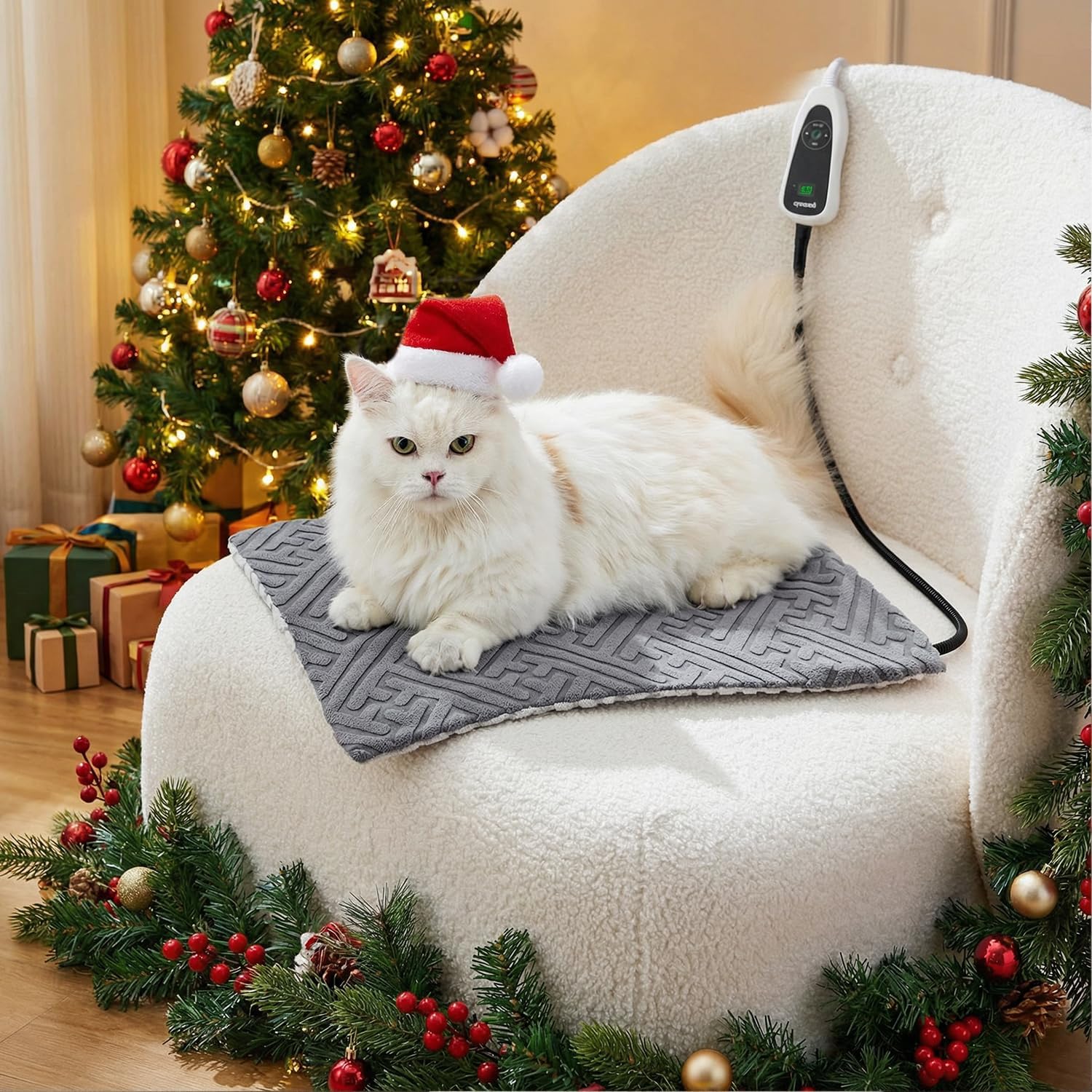 Cat Heating Pad - 11 Adjustable Temperature and 25 Timer Options, Heated Cat Bed Indoor with Chew-Resistant Cord for Small Dogs, 18x18 Inch Cat Heating Pad - 11 Adjustable Temperature and 25 Timer Options, Heated Cat Bed Indoor with Chew-Resistant Cord for Small Dogs, 18x18 Inch