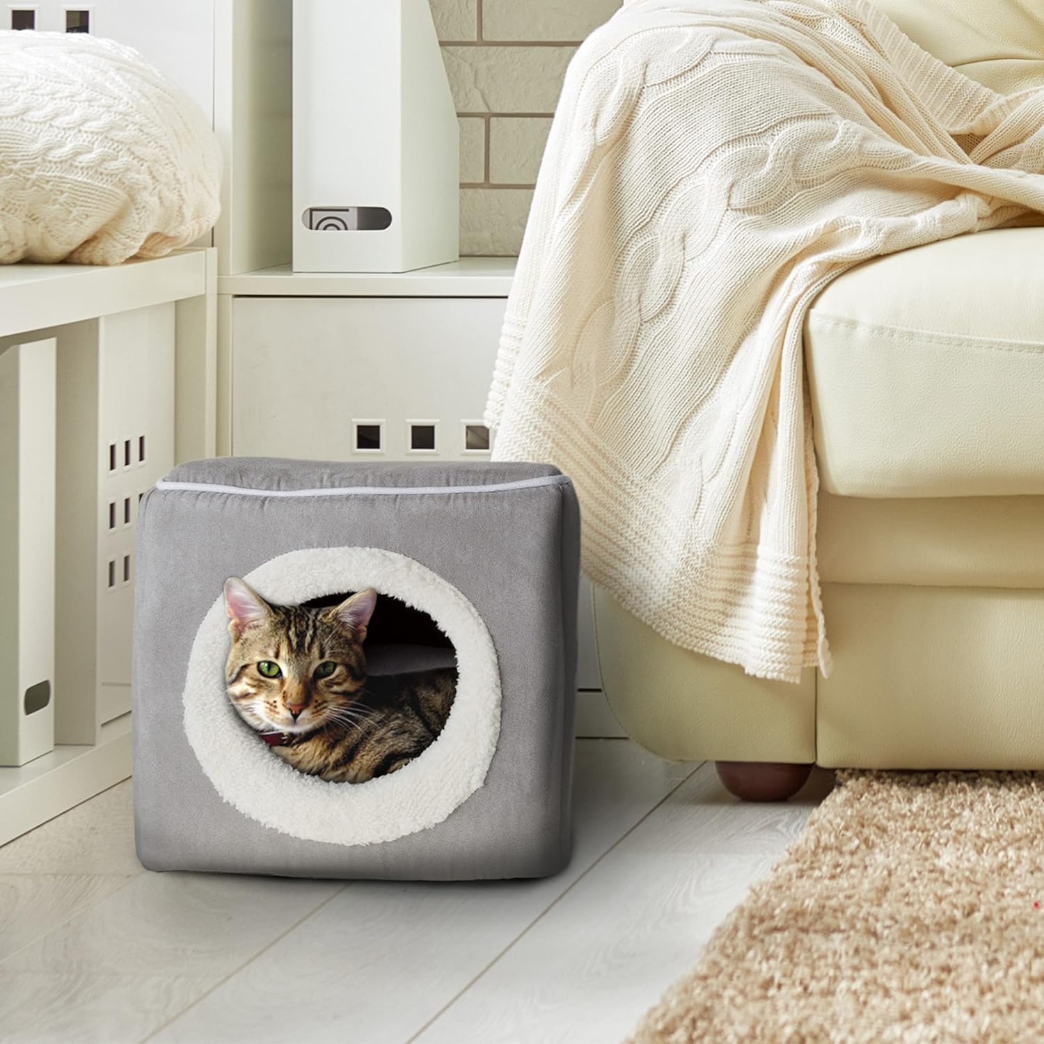 Cat House - Indoor Bed with Removable Foam Cushion - Cat Cave for Puppies, Rabbits, Guinea Pigs, and Other Small Animals by PETMAKER Cat House - Indoor Bed with Removable Foam Cushion - Cat Cave for Puppies, Rabbits, Guinea Pigs, and Other Small Animals by PETMAKER