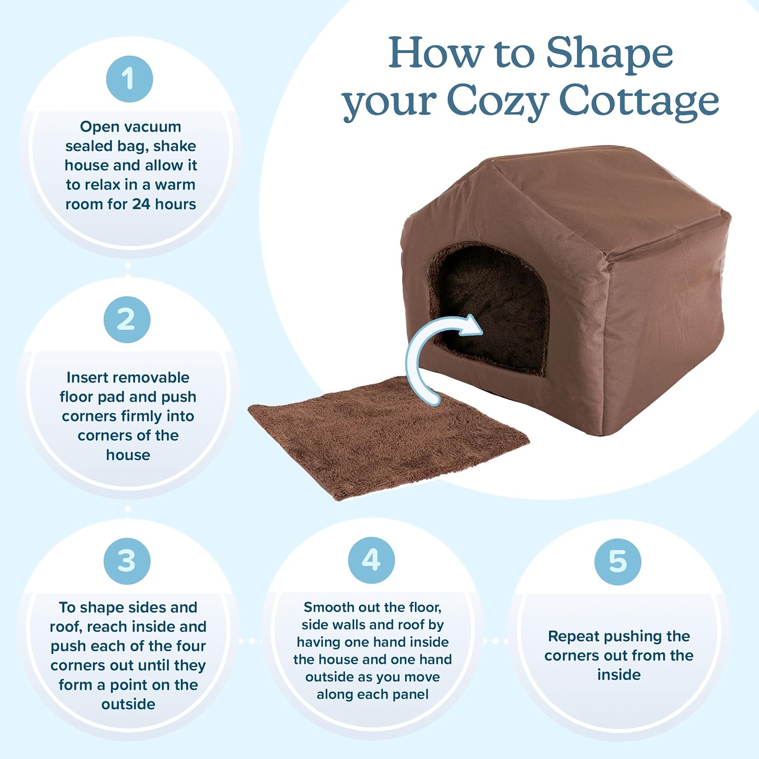 Dog House - Indoor Dog House with Removable Sherpa Cushioned Pad - Pet Bed for Small Dogs, Cats, or Kittens - Dog Houses by PETMAKER (Brown)