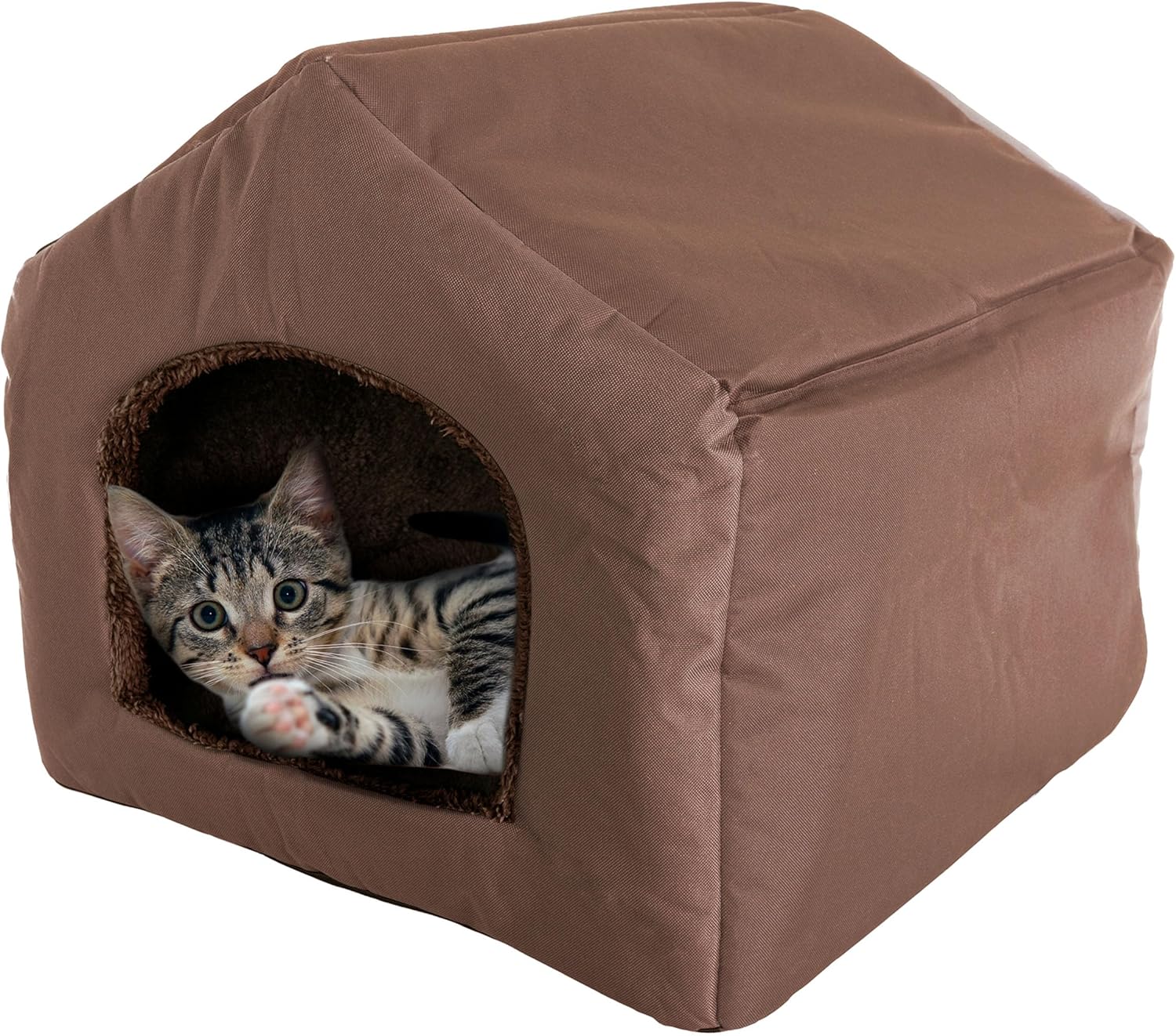 Dog House - Indoor Dog House with Removable Sherpa Cushioned Pad - Pet Bed for Small Dogs, Cats, or Kittens - Dog Houses by PETMAKER (Brown)