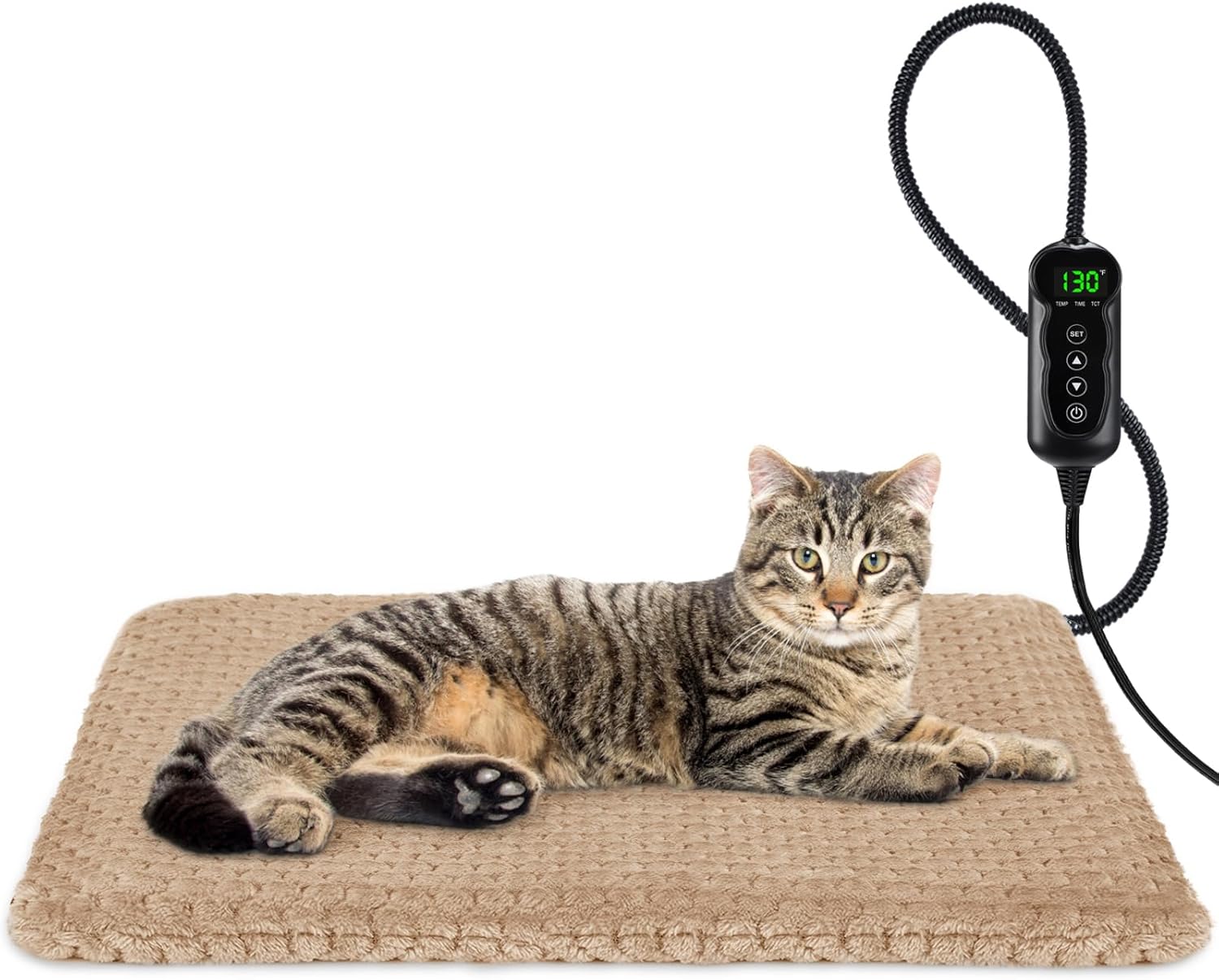 INVENHO Heated Cat Bed, Waterproof Adjustable Temperature Dog Cat Heating Pad with Timer, Indoor Pet Heating Pad for Cats Dogs Electric Pads for Dogs Cats, Pet Heated Pad (S: 18 x 16)