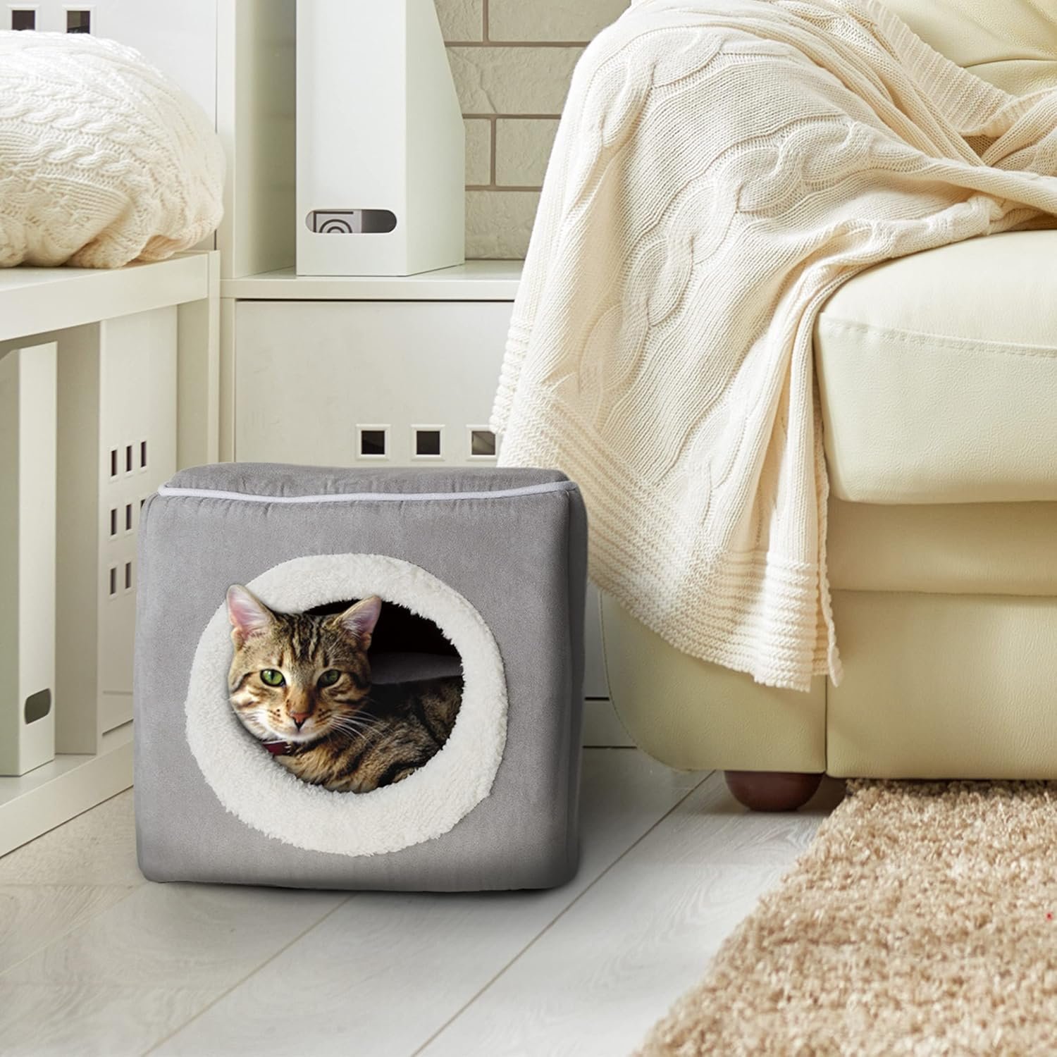 Cat House - Indoor Bed with Removable Foam Cushion - Cat Cave for Puppies, Rabbits, Guinea Pigs, and Other Small Animals by PETMAKER