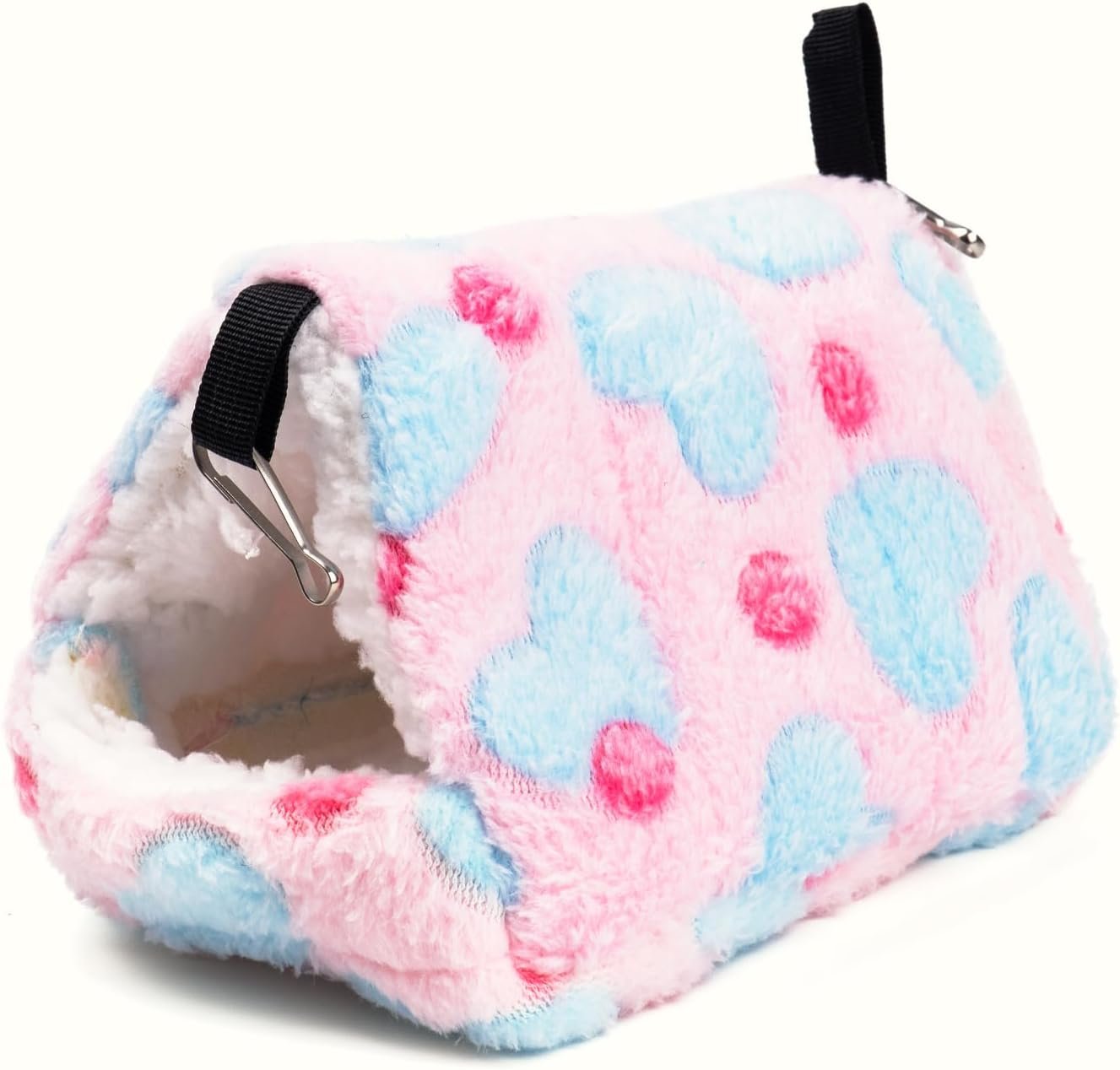 Cozy Hideout House for Small Animals - Soft Washable Bed for Guinea Pigs, Chinchillas, Hamsters and Hedgehogs Warm Comfortable Pet Hideaway with Plush and Fleece for Winter (Pink)