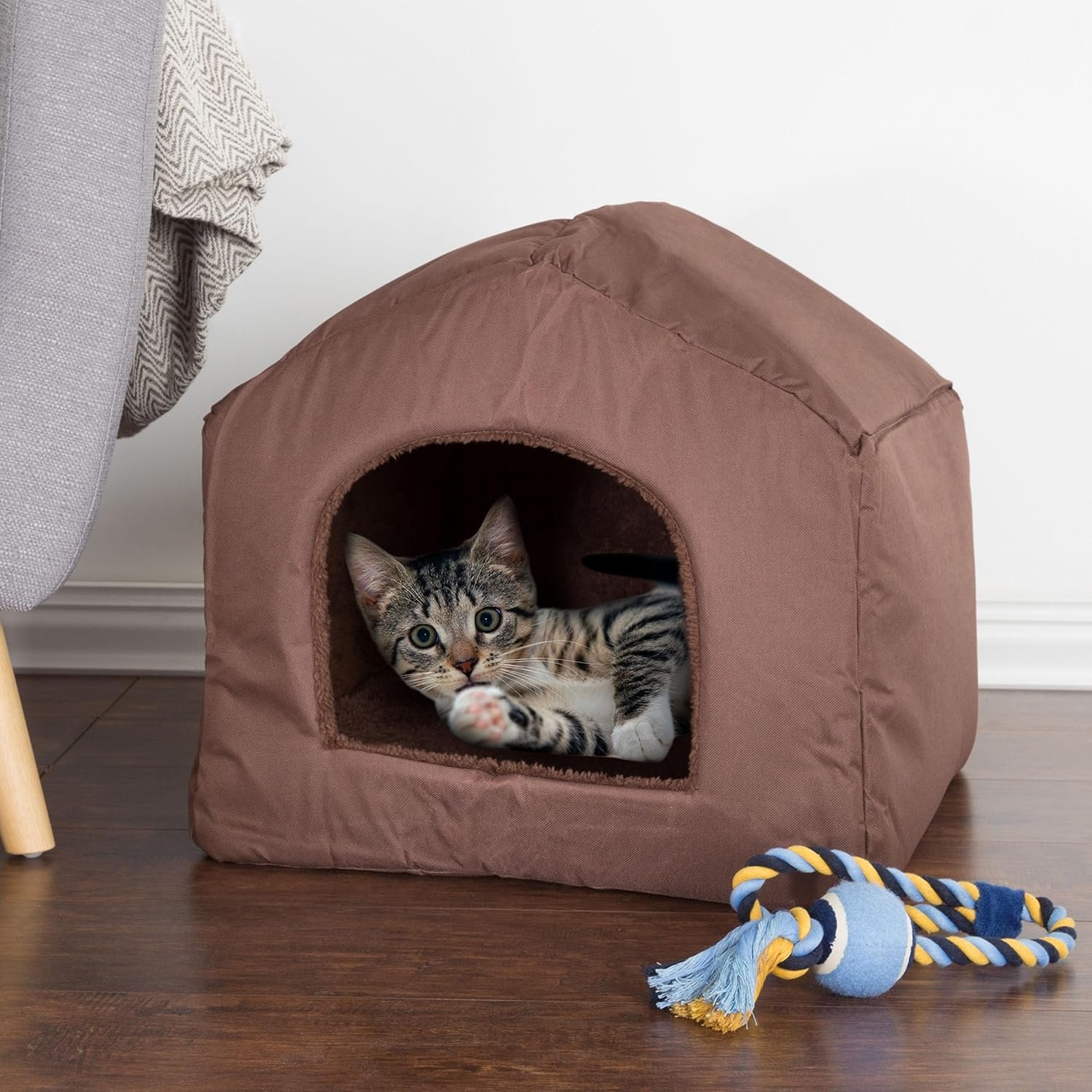 Dog House - Indoor Dog House with Removable Sherpa Cushioned Pad - Pet Bed for Small Dogs, Cats, or Kittens - Dog Houses by PETMAKER (Brown)