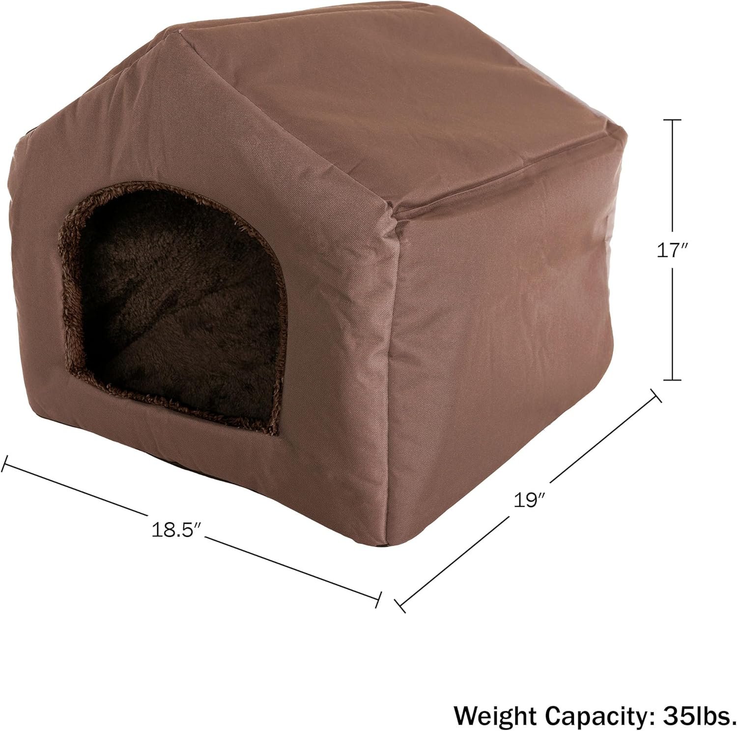 Dog House - Indoor Dog House with Removable Sherpa Cushioned Pad - Pet Bed for Small Dogs, Cats, or Kittens - Dog Houses by PETMAKER (Brown)