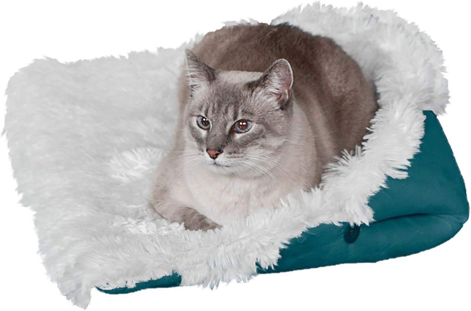 Furhaven Self-Warming Cat Bed for Indoor Cats, 4-Beds-in-1  Washable - Plush Long Faux Fur Convertible Cuddler - Spruce, Small