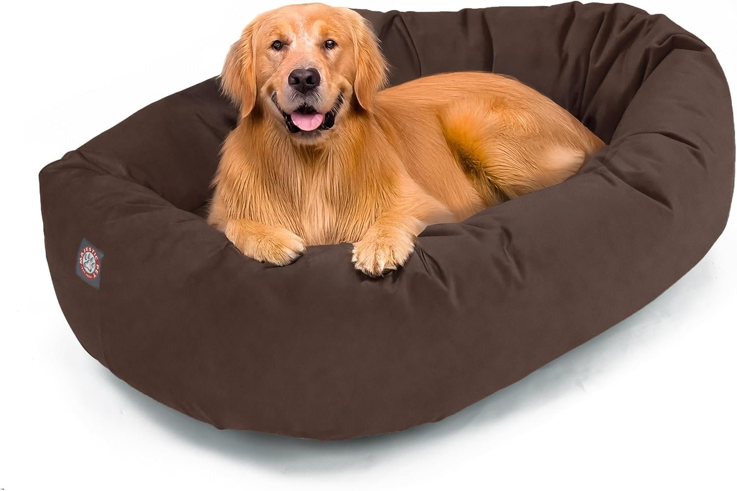 Majestic Pet 24 Inch Suede Calming Dog Bed Washable – Cozy Soft Round Pet Bed with Spine Support for Dogs to Rest their Head - Fluffy Donut Dog Bed 24x19x7 (Inch) - Small – Chocolate