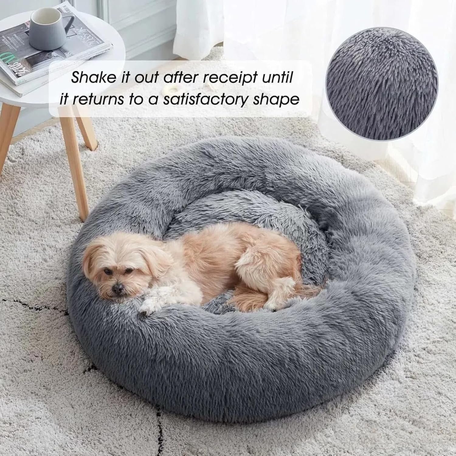 SALAN Dog  Cat Bed for Indoor Cats, 16in Calming Donut Bed for Puppy and Kitten, Washable Round Fluffy Pet Bed for Small Medium Dogs and Cats.
