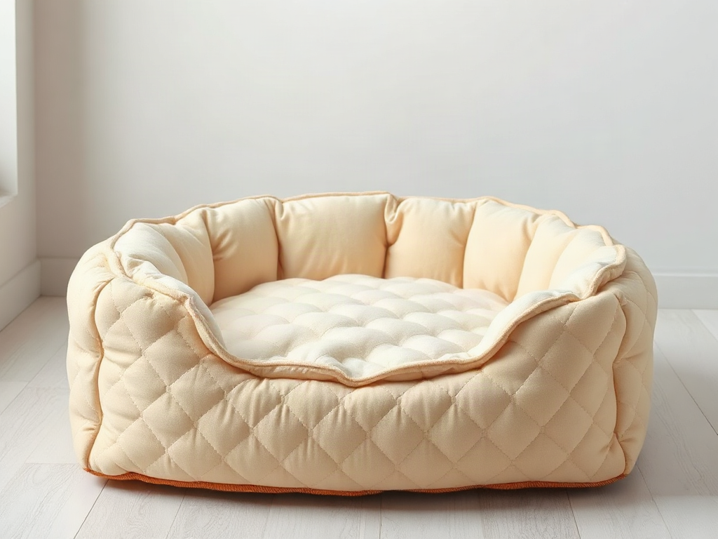 Quilted small pet bed with removable foam insert and unzipped cover